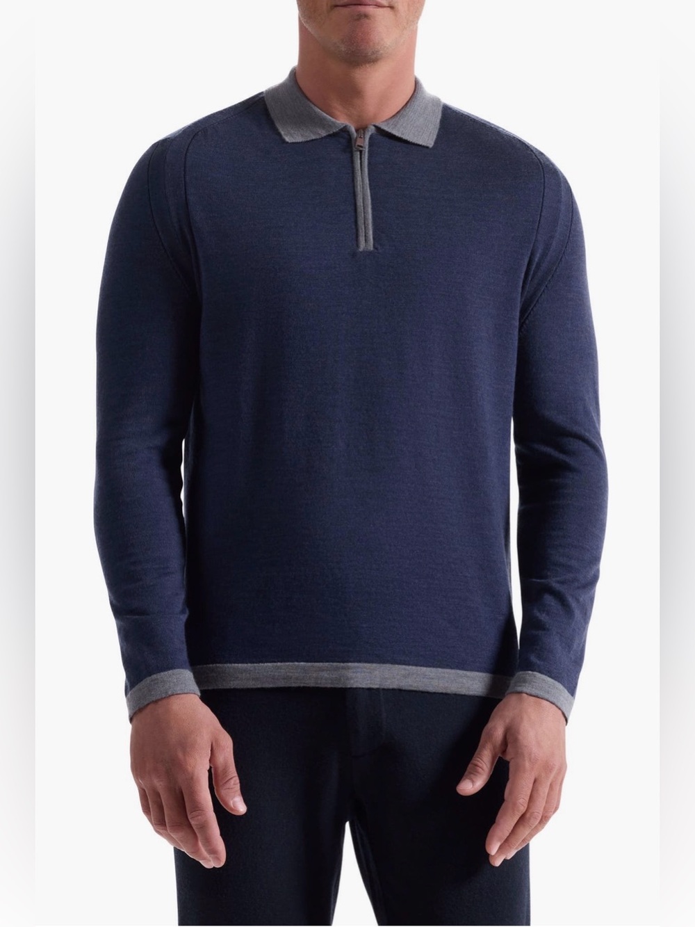 Bugatchi Long Sleeve Merino Wool Quarter Zip Polo Sweater Navy Blue XXL NWT